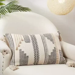 Neutral Geometric Stitch Lumbar Pillow