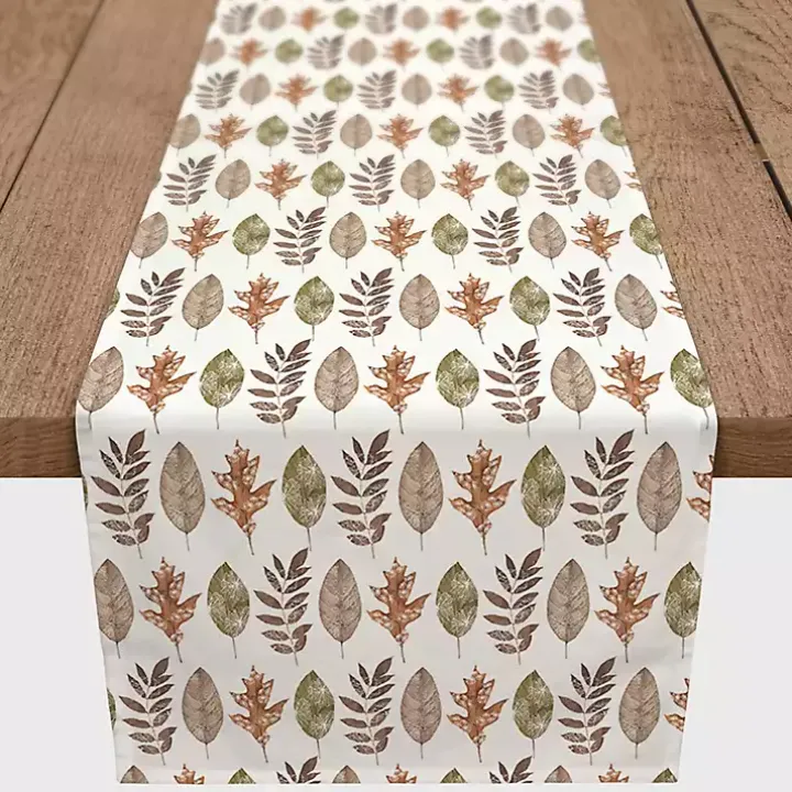 Neutral Leaf Pattern Table Runner, 90 in.