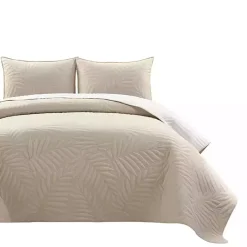 Neutral Leaf Reversible 3-pc. Full/Queen Quilt Set