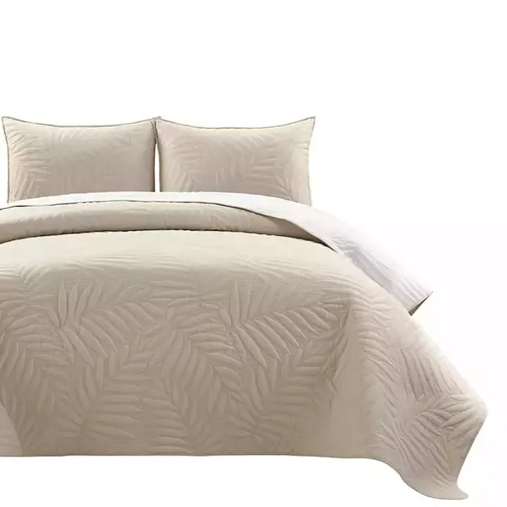 Neutral Leaf Reversible 3-pc. Full/Queen Quilt Set