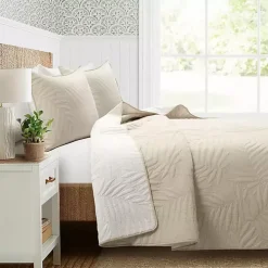 Neutral Leaf Reversible 3-pc. Cali King Quilt Set
