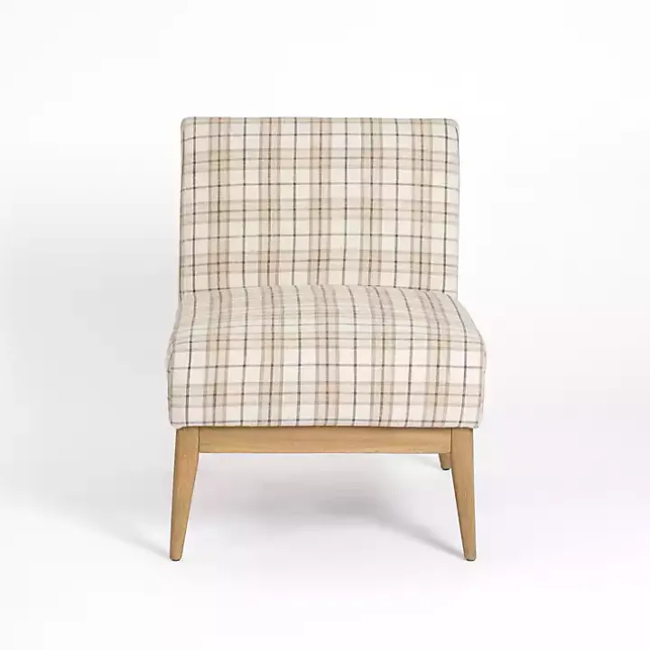 Neutral Plaid Slipper Accent Chair