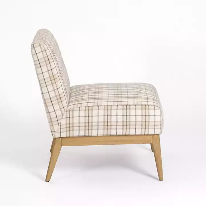 Neutral Plaid Slipper Accent Chair