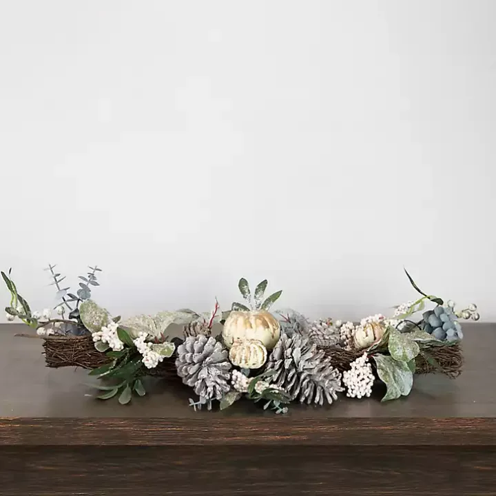 Neutral Pumpkins and Pinecones Swag