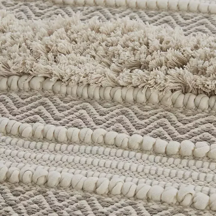 Neutral Tufted Stripes Woven Bath Mat