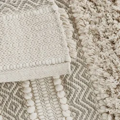 Neutral Tufted Stripes Woven Bath Mat