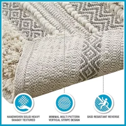 Neutral Tufted Stripes Woven Bath Mat