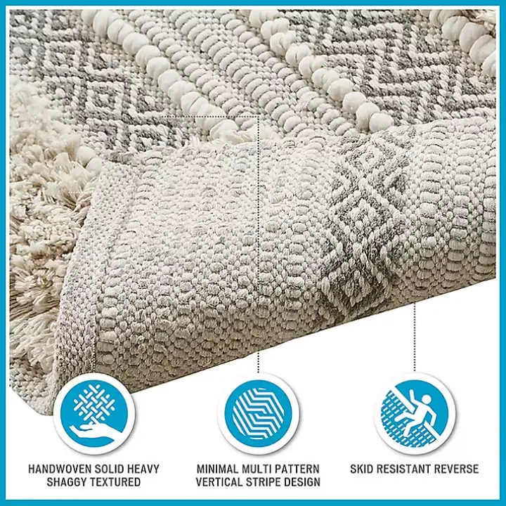 Neutral Tufted Stripes Woven Bath Runner