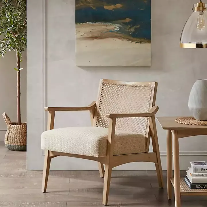 Neutral Wheat Mid-Century Modern Accent Chair