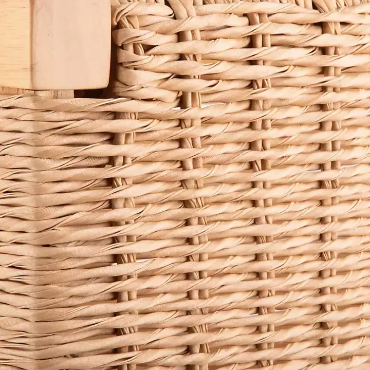 Newport Natural Wood and Rattan Bench with Shelf
