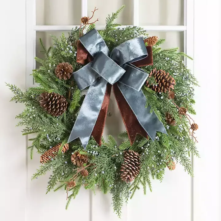 Norfolk Pine and Blue Berry Wreath with Bow