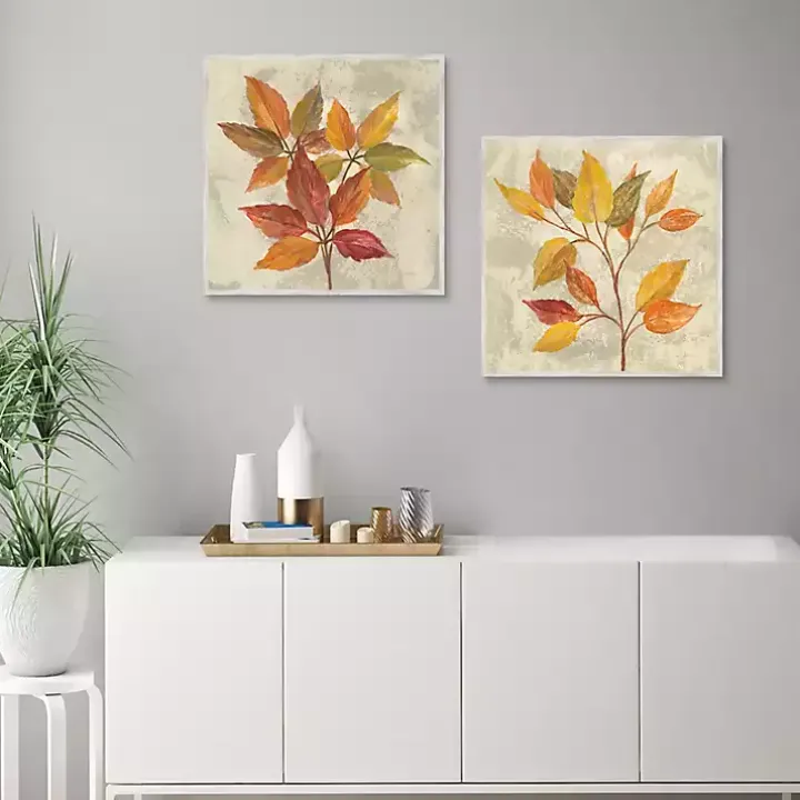 November Leaves Framed Canvas Art Print, Set of 2