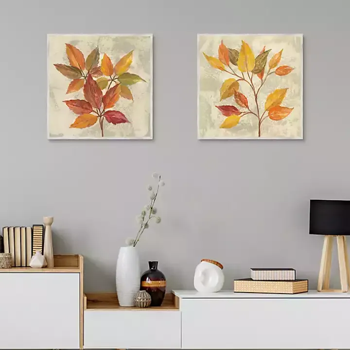November Leaves Framed Canvas Art Print, Set of 2