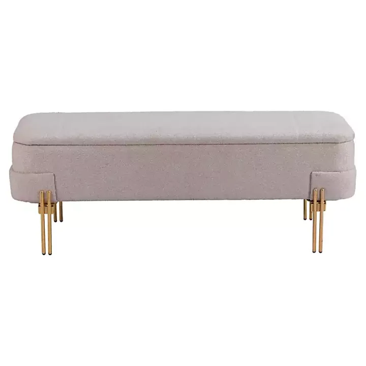 Oatmeal Shearling Upholstered Storage Bench