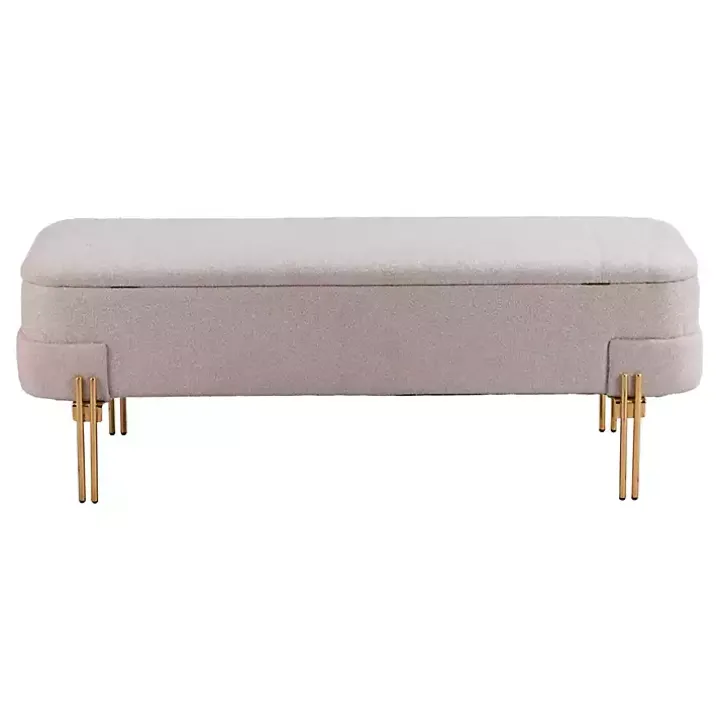 Oatmeal Shearling Upholstered Storage Bench