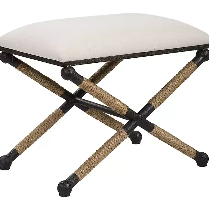 Oatmeal Upholstered Wrapped Rope Frame Bench