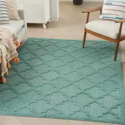Ocean Aqua Trellis Outdoor Area Rug, 4x6