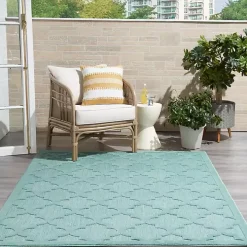 Ocean Aqua Trellis Outdoor Area Rug, 4x6