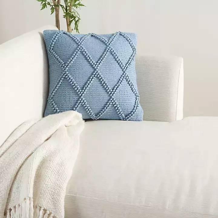 Ocean Blue Diamond Lattice Throw Pillow