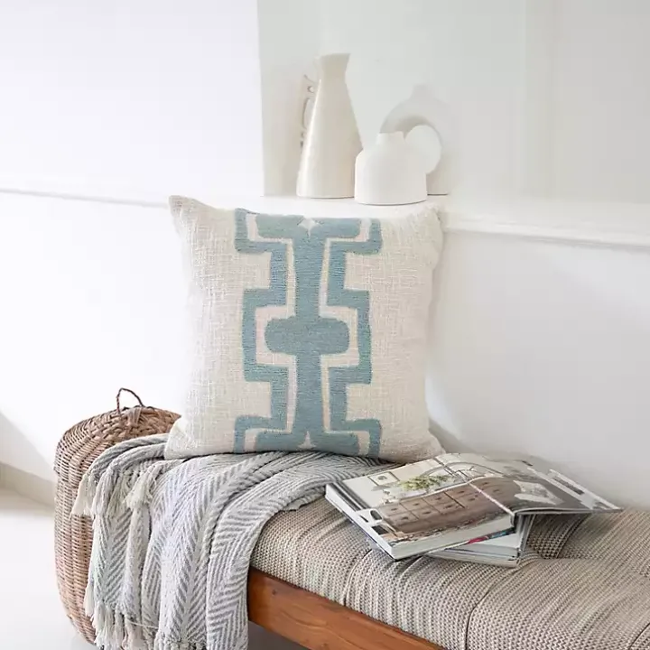 Ocean Blue Geometric Stripe Pillow