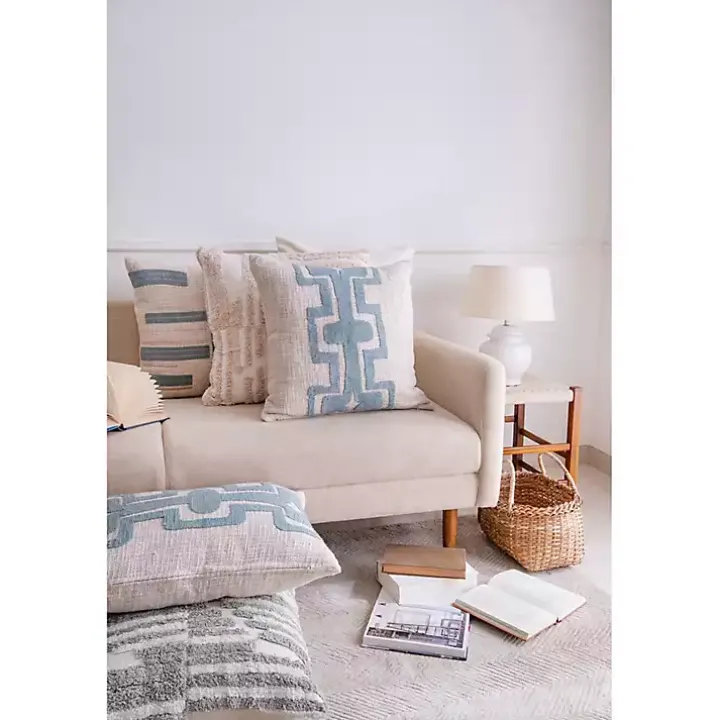Ocean Blue Geometric Stripe Pillow