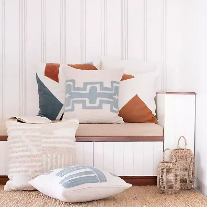 Ocean Blue Geometric Stripe Pillow