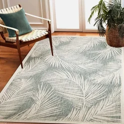 Ocean Blue Palm Leaves Outdoor Area Rug, 6x9