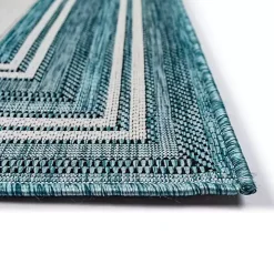 Ocean Blue Threaded Frame Outdoor Area Rug, 4x7