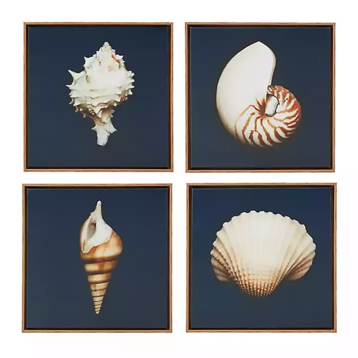 Ocean Shell Framed Canvas Art Prints, Set of 4