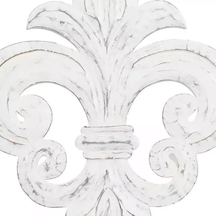 Off-White Distressed Fleur De Lis Wall Decoration