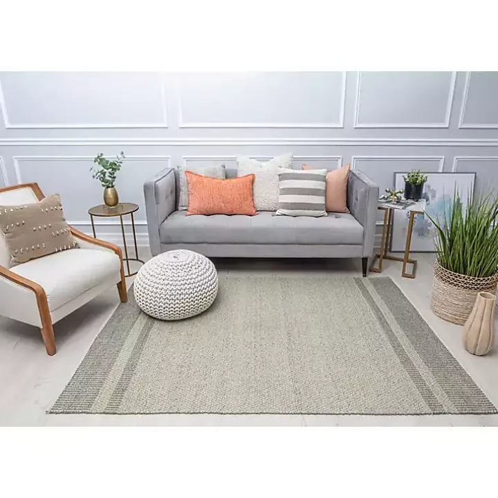 Olive Striped Border Area Rug
