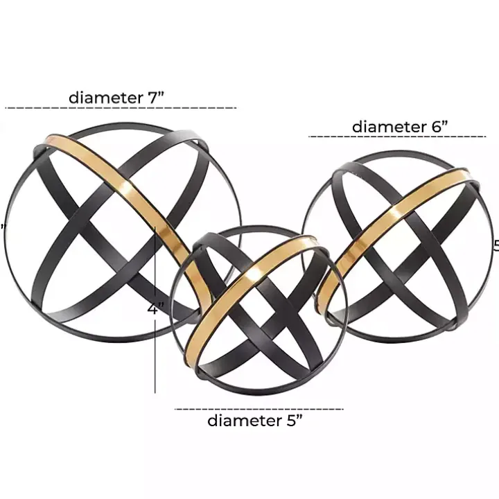 Onyx and Gold 3-pc. Orb Sculpture Set
