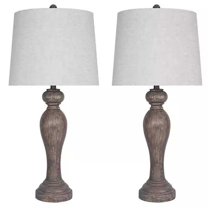 Opal Gray Rustic Wood Table Lamps, Set of 2