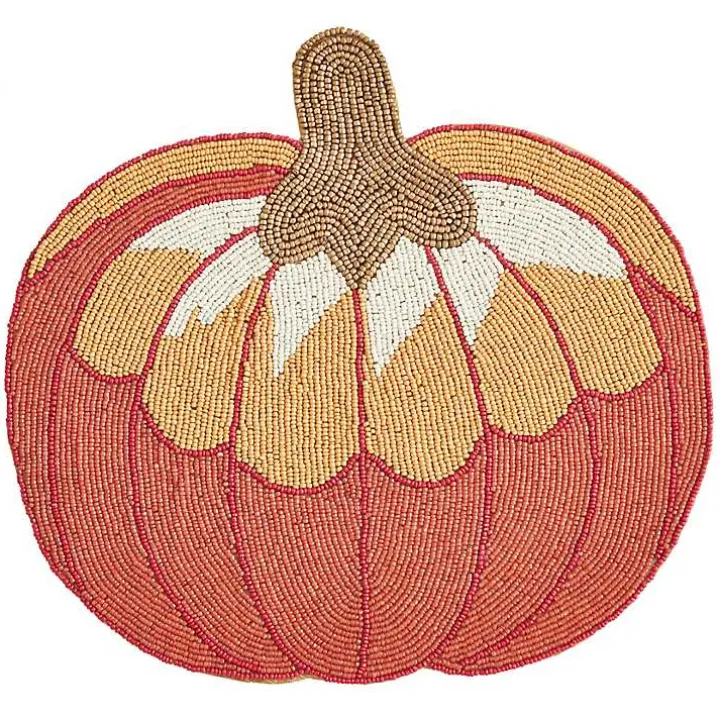 Orange Beaded Pumpkin Harvest Placemats, Set of 4
