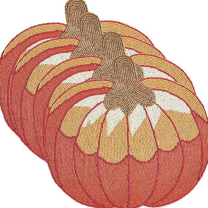 Orange Beaded Pumpkin Harvest Placemats, Set of 4
