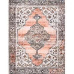 Orange Distressed Medallion Washable Area Rug, 4x6