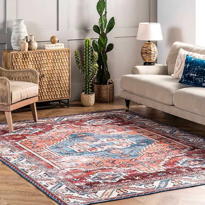 Orange Faded Medallion Washable Runner