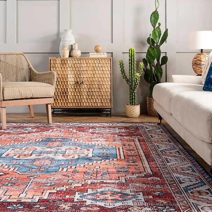 Orange Faded Medallion Washable Runner