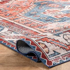 Orange Faded Medallion Washable Area Rug, 4x6