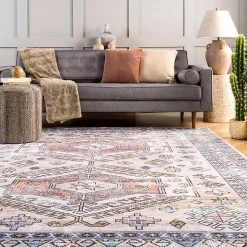 Orange Global Motif Washable Area Rug, 3x5