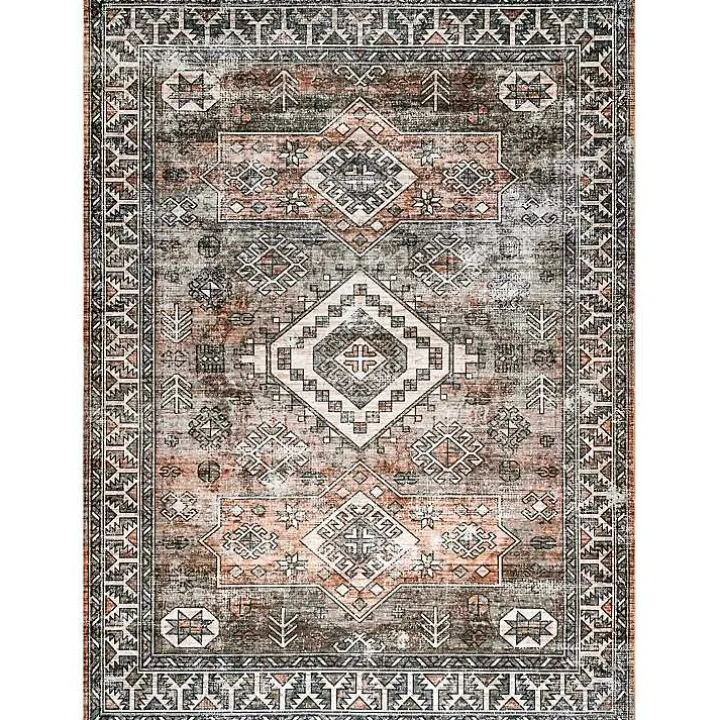 Orange Global Pattern Washable Area Rug, 4x6