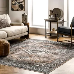 Orange Global Pattern Washable Area Rug, 4x6