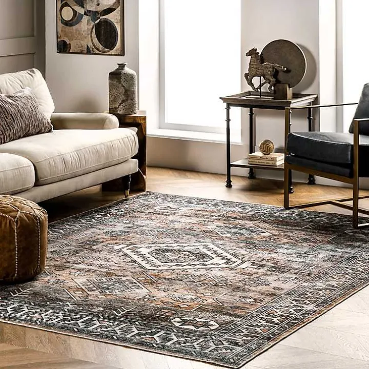 Orange Global Pattern Washable Area Rug, 4x6