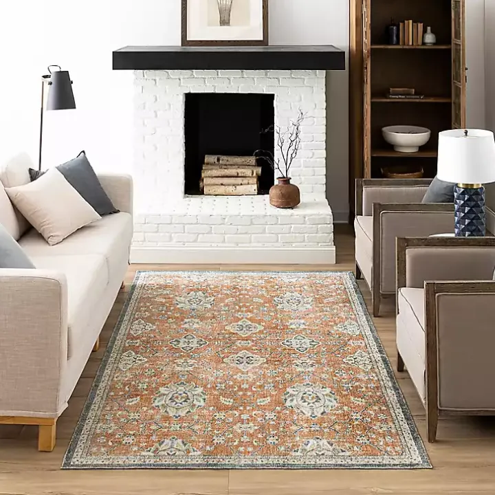 Orange Granary Floral Area Rug, 6x9