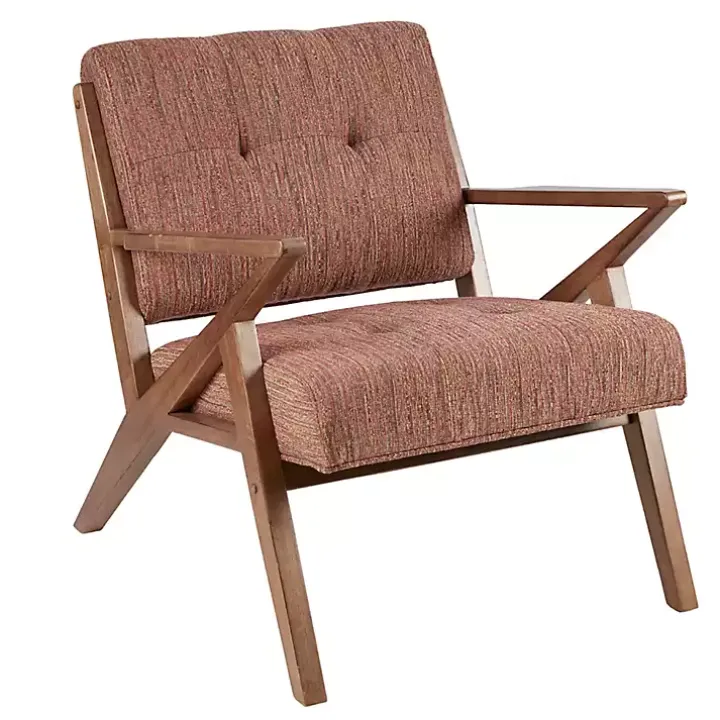 Orange Mid-Century Pecan Finish Accent Chair