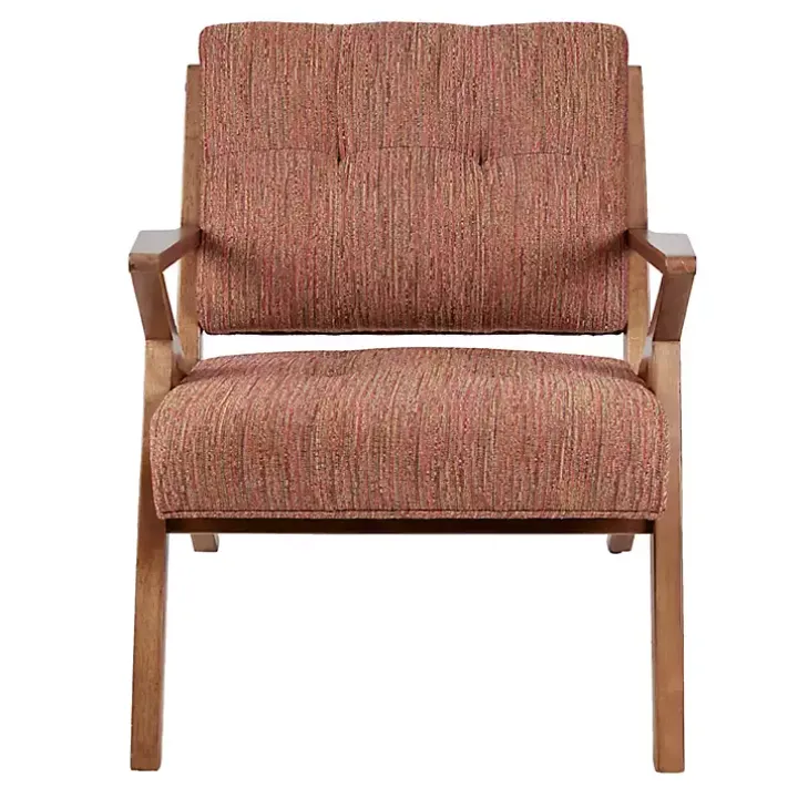 Orange Mid-Century Pecan Finish Accent Chair