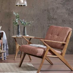 Orange Mid-Century Pecan Finish Accent Chair
