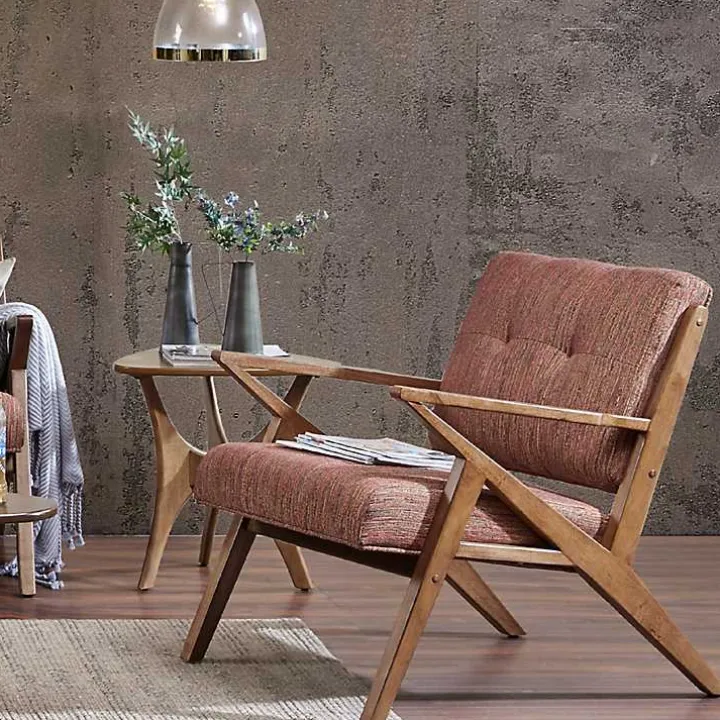 Orange Mid-Century Pecan Finish Accent Chair