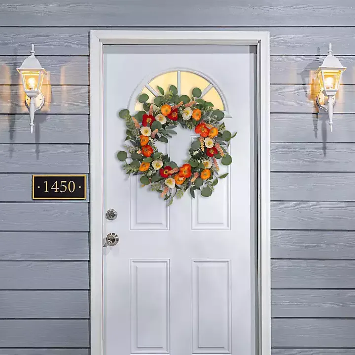Orange Mixed Spring Floral Wreath