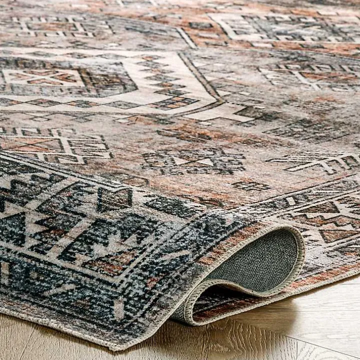 Orange Tribal Washable Area Rug, 6x9